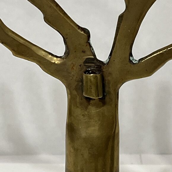 Vintage Solid Brass MCM Brutalist Style Tree Of Life Menora Judaica 10” Patina - Picture 11 of 12